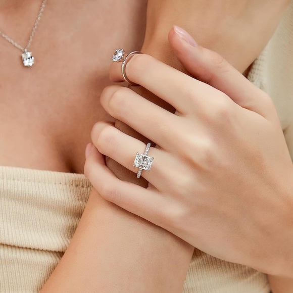 3 Carat Radiant Cut Hidden Halo Diamond Ring - Picture 6 of 9